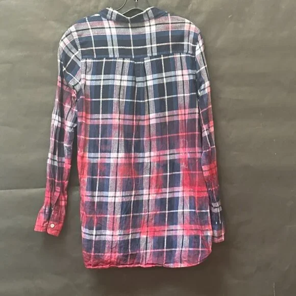 Old Navy Size Large Plaid Shirt Red Grunge Tie Dyed Tunic Window Pane Blue - Picture 5 of 6